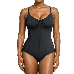 Seamless Shapewear Bodysuits V Neck Tummy Control Compression Body Shaper Zip-up Slimming Button Crotch Thong Faja for Sculpting